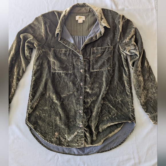 Anthropologie Maeve Karina Velvet Button down Shirt In Green - Picture 6 of 15